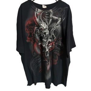 Alstyle Aparel Mens XXXL Black Graphic Tshirt Dragon Skulls Snakes 56" Chest 3XL